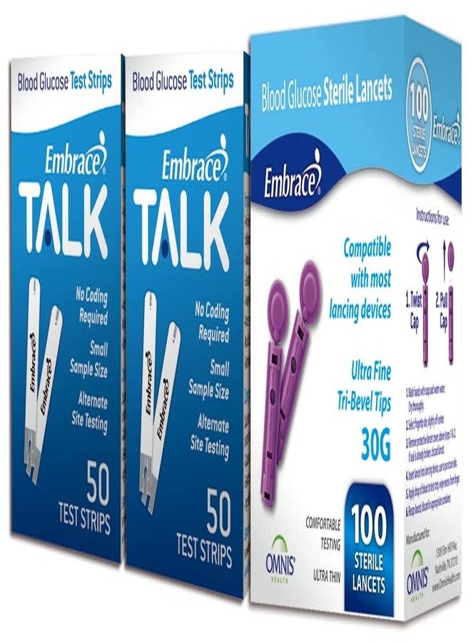 embrace 100ct Embrace Talk Blood Glucose Test Strips Includes 100 Lancets - Image 1
